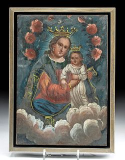 Framed Antique Mexican Retablo - Virgin & Child