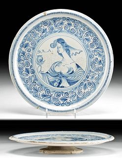 18th C. German Porcelain Plate, Blue-on-White Design