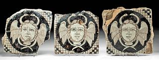Three 18th C. European Ceramic Tiles w/ Medusa