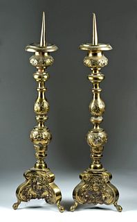 18th C. Italian Brass Prickets / Altar Candlesticks