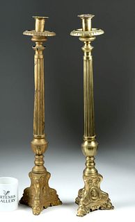 Tall 18th C. Italian Baroque Brass Candlestick Holders