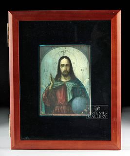2-Sided 19th C. Russian Icon - Christ & Mother of God