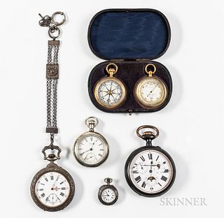 Four Open-face Watches and a Compendium Set