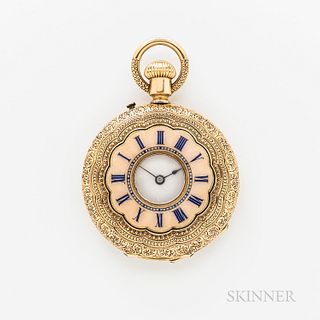 18kt Gold and Enameled Demi-hunter Pendant Watch