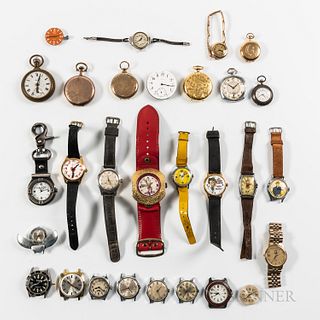 Group of Vintage Wristwatches, Pocket Watches, and Parts