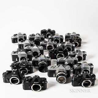 Group of Nikon F and Nikkormat 35mm Camera Bodies.