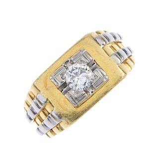 ASPREY - a gentleman's 18ct gold diamond ring. Of bi-colour design, the brilliant-cut diamond, withi