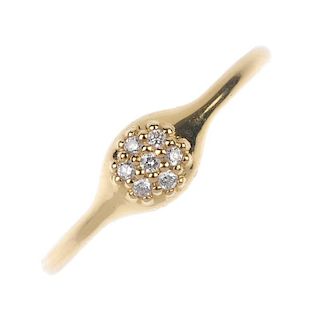 PANDORA - an 18ct gold diamond 'lovepod' ring. The brilliant-cut diamond cluster, to the tapered sho