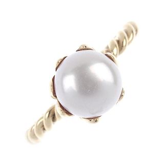 PANDORA - two 14ct gold rings. The first designed as a cultured pearl ring, with twist band, the sec
