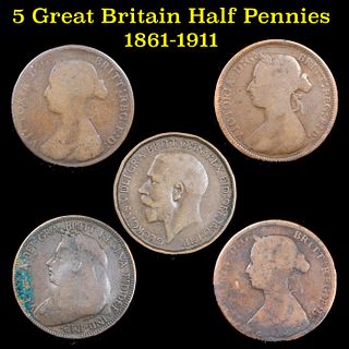 Group of 5 British Half Pennies