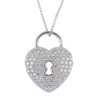 TIFFANY & CO. - a diamond 'lock' pendant. Designed as a pave-set diamond heart lock, with openwork k