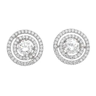 A pair of diamond ear studs. Each designed as a brilliant-cut diamond, within a similarly-cut diamon