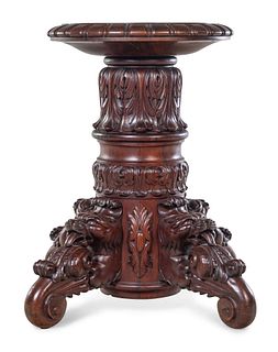 A Renaissance Revival Mask and Acanthus Carved Mahogany Pedestal Table