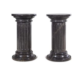 A Pair of Belgian Black Marble Pedestals