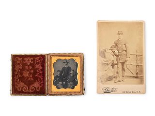 A Sixth Plate Cased Tintype of Three Cigar-Smoking Union Soldiers