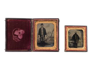 Two Polychrome Embellished Tintypes of Standing Soldiers
