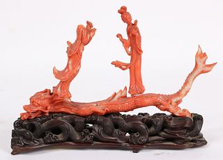 Small Coral Colored Hardstone Dragon Figure