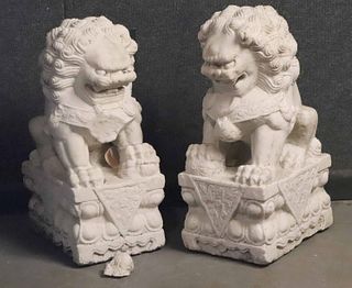 Pair of Chinese Carved Marble Temple Dogs