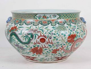 Chinese Famille Vert Porcelain Jardiniere