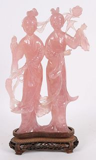 Chinese Rose Quartz Two Female Figures