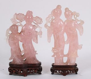 Two Chinese Rose Quartz Figures of Woman