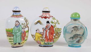 Three Chinese Enamel and Glass Snuff Bottles