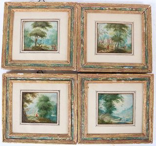 Four Oil on Copper Pastoral Scenes with Figures
