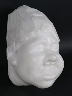 Mark Mennin "Manchild" Carved Carrara Marble Bust