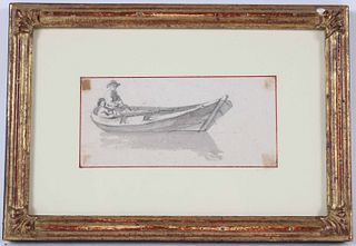Chalk and Wash, Two Figures in Seated in a Boat