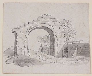 Pen, Ink, & Wash on Paper, "A Ruined Archway"