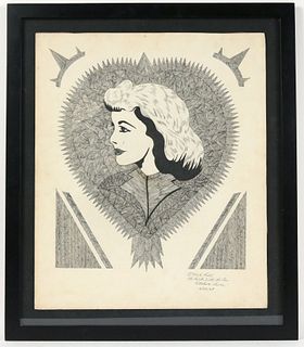 Dick Prisk, Pen and Ink, Profile of Woman