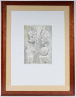 Henry Moore, Lithograph, Mother & Child Studies