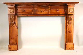 Neoclassical Style Carved Pine Mantel