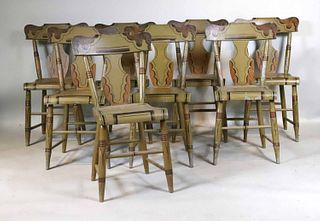 Eight Painted and Stencil Decorated Side Chairs