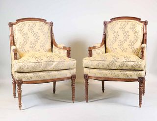 Pair of Neoclassical Style Beechwood Bergeres