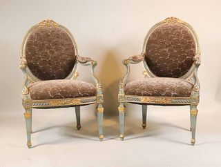 Pair of Louis XVI Style Giltwood Fauteuils