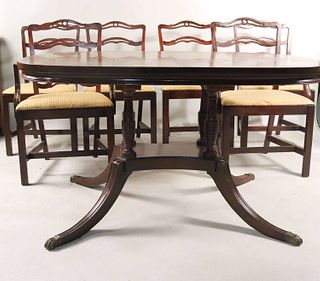 Mahogany Pedestal Dining Table and Six Chairs