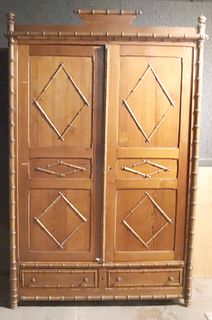 Victorian Faux-Bamboo Two Door Pine Armoire
