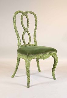 Queen Anne Style Carved Verdigris Chair