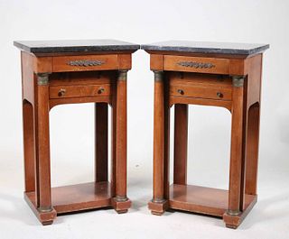 Pair of Empire Style Marble Top Side Tables
