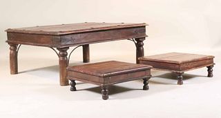 Rustic Wrought-Iron Mounted Wood Square Low Table