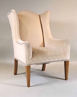 Contemporary Beige Velvet Upholstered Wing Chair