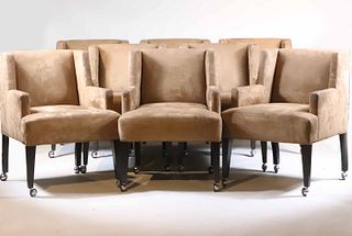 Eight Brown Suede Upholstered Armchairs