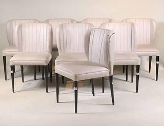 Eight Silver-Upholstered Ebonized Dining Chairs