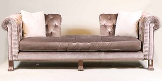Modern Grey Velvet Upholstered Tufted Back Sofa