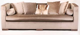 Modern Brown Velvet Upholstered Box Sofa