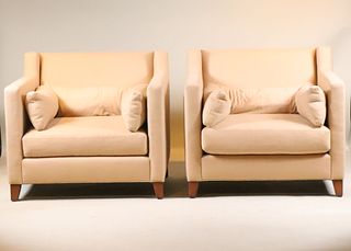 Pair of Beige Upholstered Club Chairs