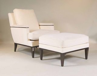 Modern White-Upholstered Club Chair and Ottoman