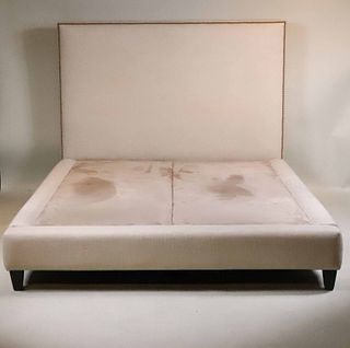 Contemporary Beige-Upholstered Bedstead