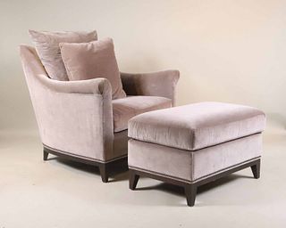 Modern Grey-Velvet Club Chair and Ottoman
